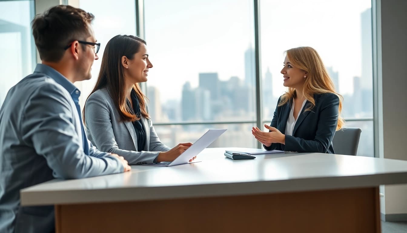 Headhunter Schweiz in einem modernen Büro, das mit einem Kandidaten spricht und Chancen diskutiert.