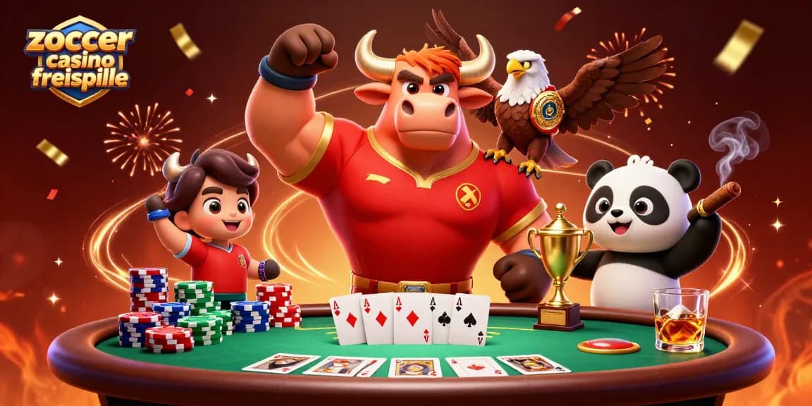 Zoccer casino freispiele offer engaging gaming with a vibrant bull mascot celebrating victories.