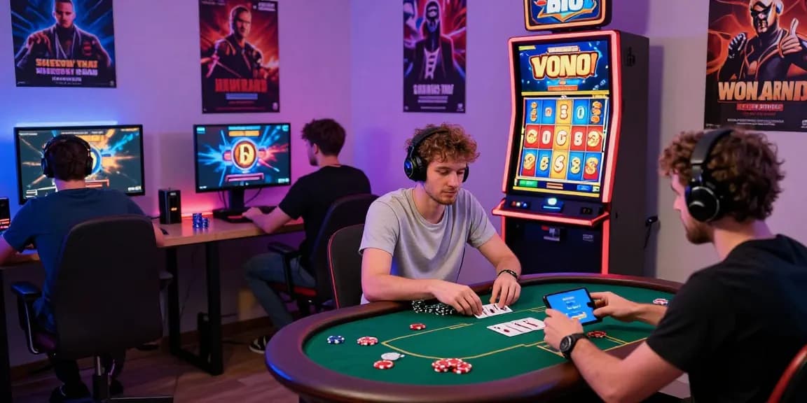Engaging gaming scene on https://gemwin.pics/ with diverse players enjoying poker and slot games on a vibrant platform.
