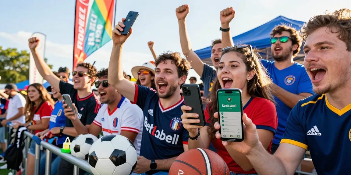 Fans beim Anfeuern mit BetLabel App in der Hand