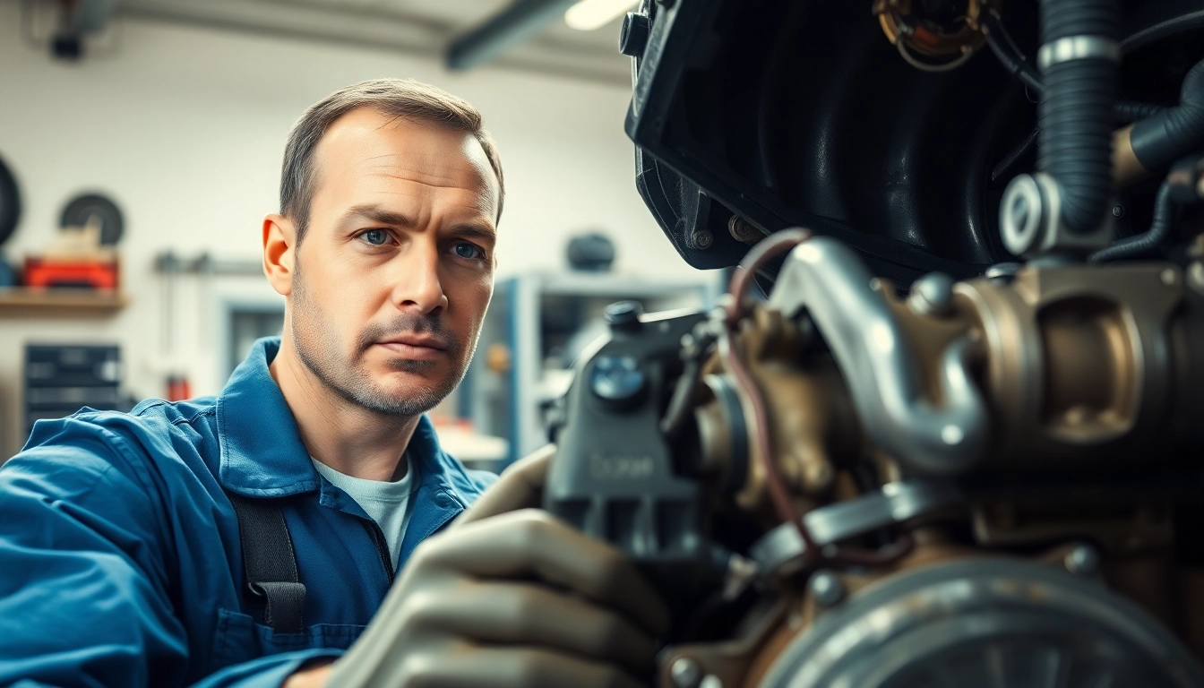 Motorschaden Ankauf: Mechanic examines a damaged engine, symbolizing expertise in vehicle purchase.