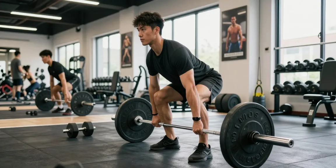 Medi Pharma Steroid Shop - Athlet zeigt Technik beim Krafttraining in einem modernen Fitnessstudio, umgeben von hochwertigem Equipment