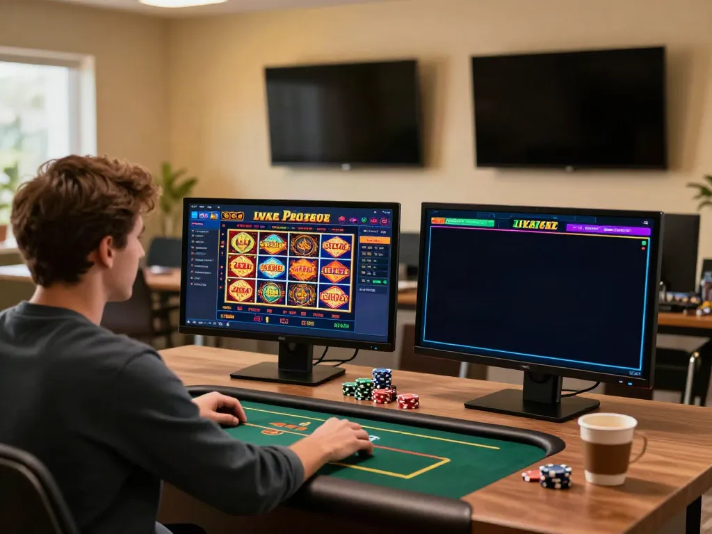 Engaged users experiencing sv88 online gambling in a modern home office.
