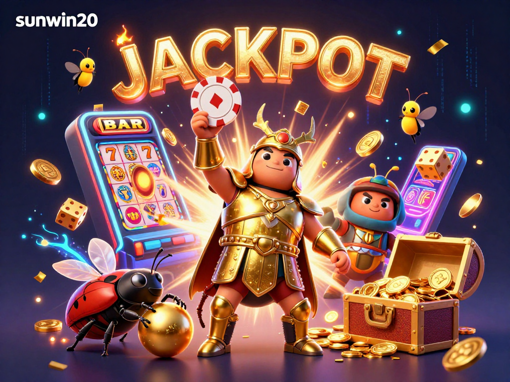 Experience the excitement of the sunwin20 casino with a vivid scene featuring unique characters and casino elements.