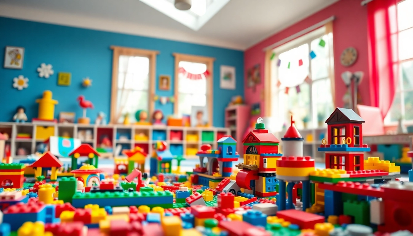 Lego kreative Bauwerke in einem bunten Spielzimmer für Kinder.