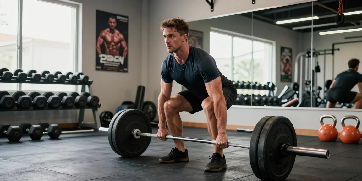 Global Pharma Steroid Shop - Athlet beim Gewichtheben in modernem Fitnessstudio.