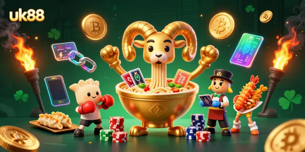 Experience the thrilling gameplay of uk88 with a vibrant illustration of 3D casino elements.